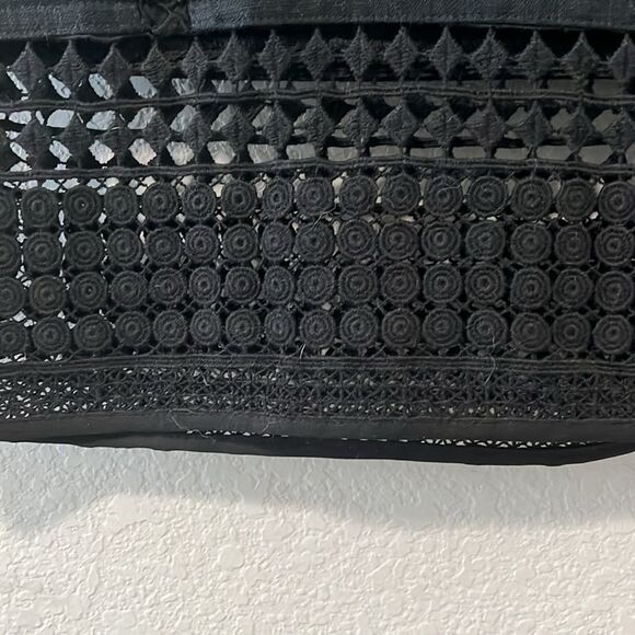 J.CREW Black Linen Pencil Shirt with Crochet Detailing, Size 2P - Picture 2 of 10